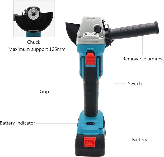 Vikky 20V Cordless Angle Grinder - 8500 RPM Brushless Motor, 5-Inch(125mm), Cutting & Grinding Kit with 20V 4.2Ah Battery & Accessories
