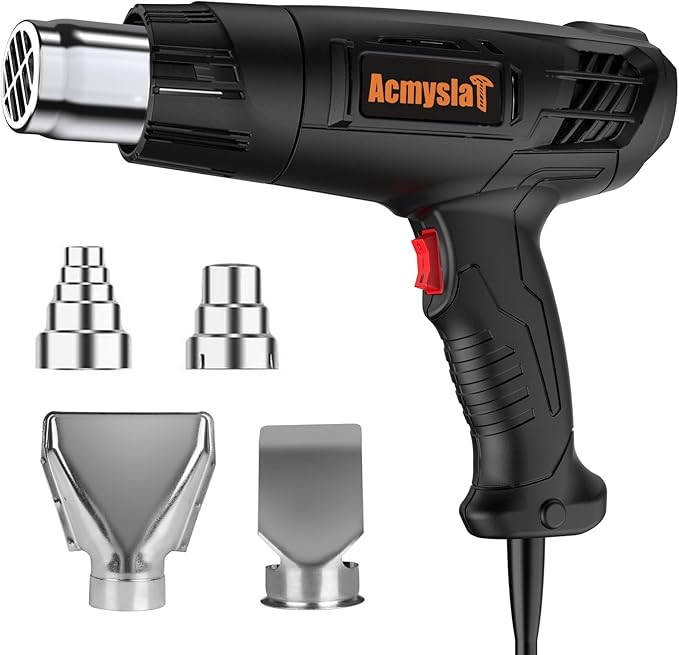Heat Gun Heavy Duty Soldering Hot Air Gun Variable Temperature Settings 572℉~932℉ (300℃-500℃) with 4 Heat Gun Attachment Nozzles Kit for Shrink Tubing, Wrap, Crafts, Resin