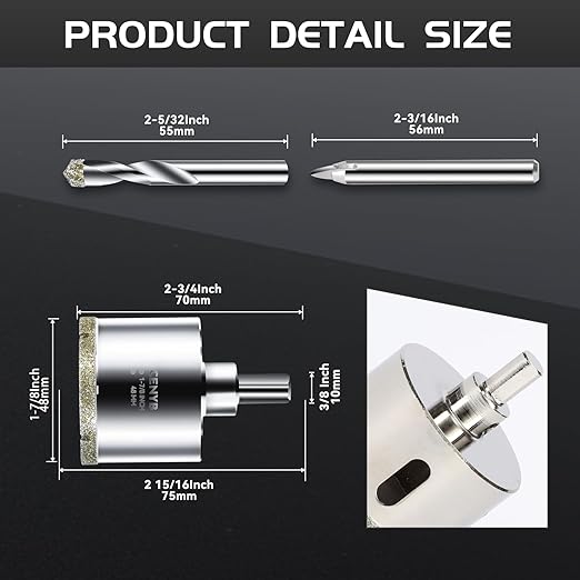 1-7/8inch | 48mm Diamond Hole Saw with Center Drill bit and Diamond-Coated Center Drill bit for Ceramic Glass Marble Fiberglass Granite and Porcelain Tiles by CENYB