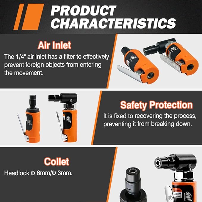 Air Die Grinder Set, Straight/Angled Air Die Grinder Kit with 1/4 and 1/8 inch Collets, Pneumatic Tools 2PCS
