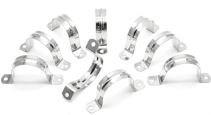 10Pcs 2 Inch Stainless Steel Large Conduit Clamps, Two Hole Strap U Bracket Rigid Pipe Strap Metal U Clamp Conduit Strap Tension Clips U-tube Clamp Heavy Duty