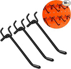 60PCS Black Pegboard Hooks, Pegboard Wall Hook Heavy Duty PegBoard Shelving Hook Fit 1/4" PegBoard Metal Hanging Pegboard Display Hook Holder Organizer for Wall Kitchen Store (6 Inch-60Pack)
