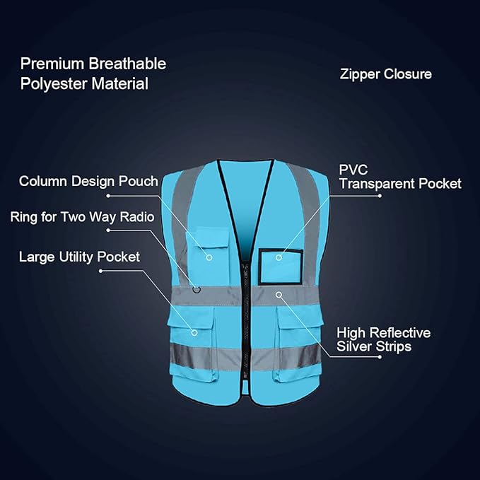 BeautyWill Custom Safety Vest Customized Logo Class 2 High Visibility Reflective Vest with Pockets Construction workwear
