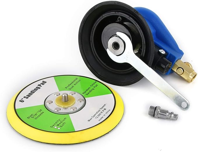 6 inch Pneumatic Orbital Sander, Daul Action Air Sander with Hook and Loop Sanding Pad for Woodworking, Autobody Work