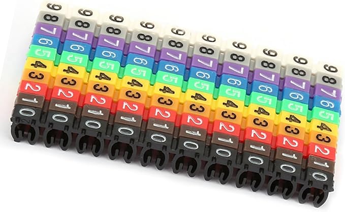 Digital Tube Wire 0-9 Number Coded Clip On Plastic Cable Label Tube Colorful Cable Marker C Shape Suitable Multi-Type Cable (100Pcs 2.5mm²)