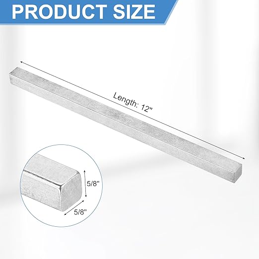uxcell Square Steel Key Stock 5/8" x 5/8" x 12" Cold-Drawn 45# Steel Bars Precision Key Stock for Gearbox Coupling, Silver Tone