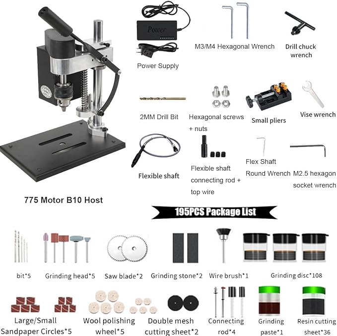 Benchtop Drill Press, Mini Drill Press, Portable Electric Drilling Machine Adjustable 7-Speed, CNC 775 Motor B10 Chuck 0.6-6mm Metal Wooden DIY Jewelry Making Crafts Tool