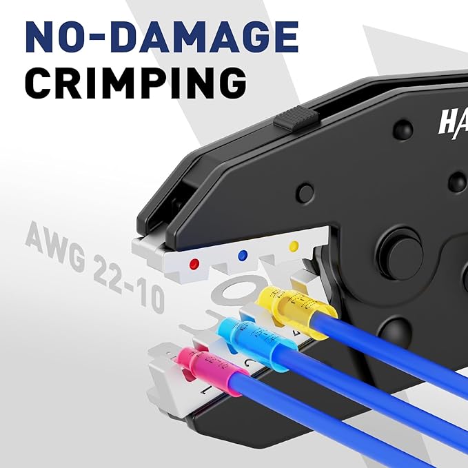 haisstronica Quick Change Jaws Crimping Tool for Heat Shrink Wire Connectors AWG 22-10 Ratcheting Wire Crimper & Terminals - H1