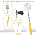 1 Pcs Telescoping Inspection Mirror Mechanics Automotive Tool with Long Handle Extendable Mirror on a Stick for Technicians Mechanics Contractors Checking Observation(Yellow,Round)