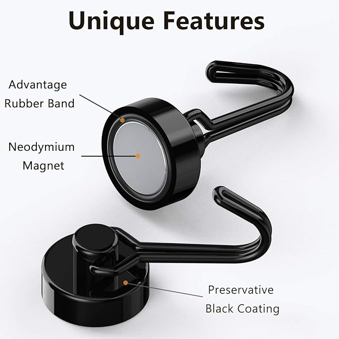 Tohoer Magnetic Hooks, Neodymium Magnets Hook Heavy Duty 30LBS with Rust Proof for Fridge, Refrigerator, Oven, Grill, BBQ, Key, Tools Holder, Utensil, Kitchen, Outdoor, Magnet for Hanging Wreaths