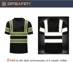 High Visibility Shirts Quick Dry Safety T Shirts with Reflective Strips and Pocket Short Sleeve Mesh Hi Vis Construction Work Class 2 Shirt for Men/Women Black,Medium