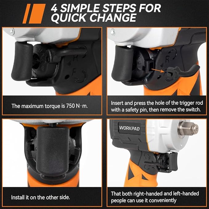 WORKPAD Air Impact Wrench, 1/2 Inch 750N.m, High Torque, Lightweight, 2.8 lbs, Twin Hammer, High Power