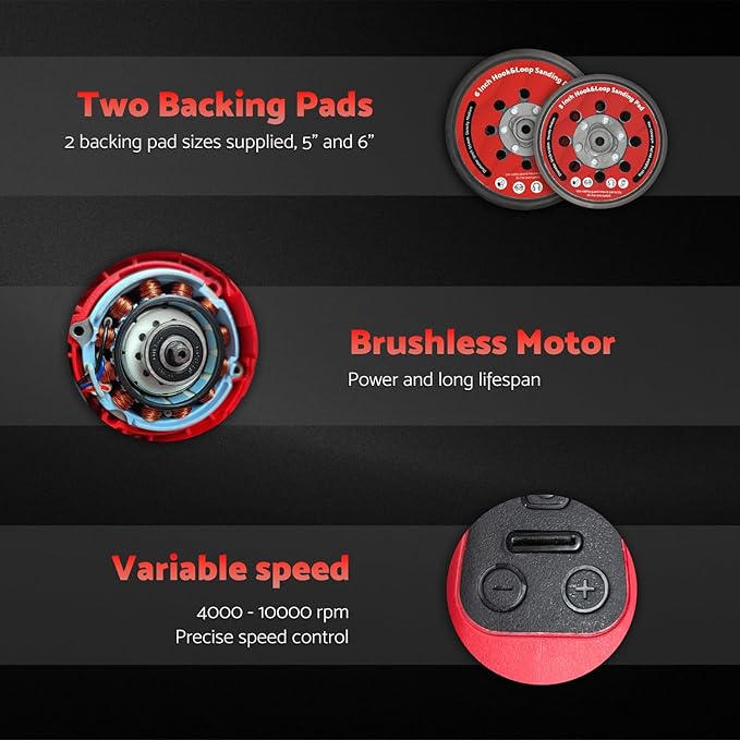 S&F STEAD & FAST Electric Random Orbital Sander with Vacuum Attachment 350W, Professional-grade, 5 inch 6 inch Backing Pads, Quiet, Powerful, Low Vibration, Woodworking, Auto Body Repair