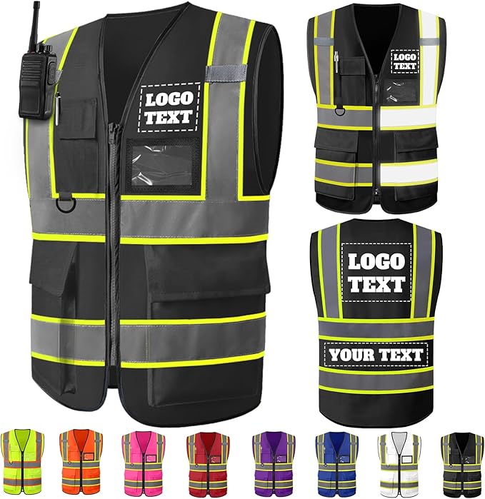Custom Safety Vest Logo High Visibility Work Vests for Men Customize Hi Vis Reflective Construction Workwear