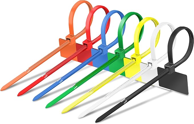 200 Pcs 6 inch Nylon Cable with Label Tags Marker Ties,Self-Locking Plastic Nylon Cable Ties Multicolor,Cords Straps Wire Zip Ties with Mark Tags Power Marking Label, 6 Inch(40lb)