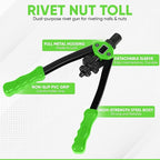 Dual Function Hand Rivet Gun with Rugged Carrying Case – Heavy Duty Single Hand Riveter with 400+ pcs Rivet Nuts, 15 Mandrels, 5 Rivet Nozzles, Blind Rivets for Plastic, Wood, Metal, Leather