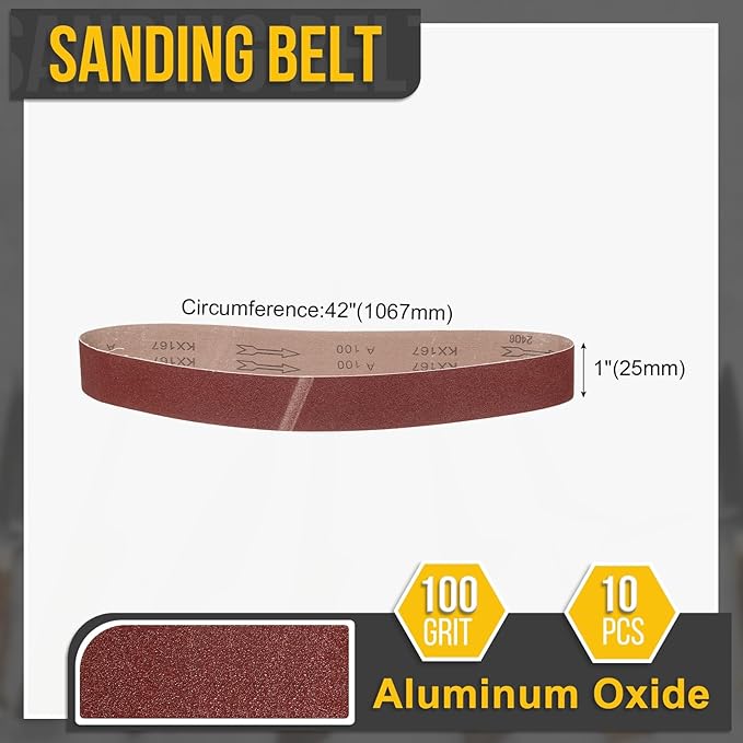 1 x 42 Inch Sanding Belt, 10 Pcs 100 Grit Knife Sharpener Belts Work Sharpening for Belt Sander Knife Carving Tool Metal Working