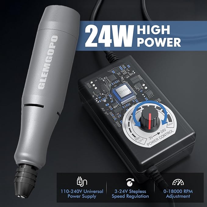 Mini Rotary Tool Kit with Copper Core Motor & 86 Accessories, Variable Speed 0-18,000 RPM, 3-24V Regulated Power for Engraving, Sanding, Polishing, Drilling, DIY Crafts