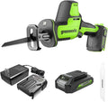 Greenworks 24V Brushless Cordless Reciprocating Saw,1" Compact One-Handed Recip Saw(3,000 SPM),Variable Speed, 2.0Ah Battery and Compact Charger Included,‎ RSG404