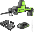 Greenworks 24V Brushless Cordless Reciprocating Saw,1" Compact One-Handed Recip Saw(3,000 SPM),Variable Speed, 2.0Ah Battery and Compact Charger Included,‎ RSG404