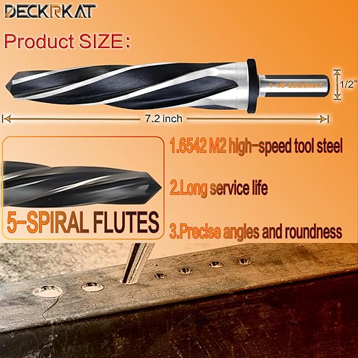 1-1/8" Reamer Drill Bit for Metal, M2 HSS Taper Reamer for Steel, Alloy, Wood, Plastic to Align, Enlarge Holes – 5-Spiral Flutes,1/2"Non-Slip Shank, 28mm Car Reamer, Bridge Construction Reamer.