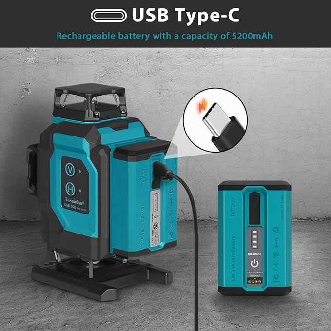 Takamine 16 Lines Laser Level, Red and Green 4x360 4D Cross Line Professional Laser with Two 360°Vertical and Two 360°Horizontal for Construction,Home Renovation,Rechargeable Battery