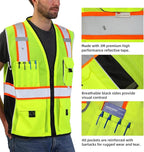 Dib Safety Vest Reflective Yellow Mesh, High Visibility Vest with Pockets and Zipper, ANSI Class 2 Heavy Duty, Made with 3M Reflective Tape S