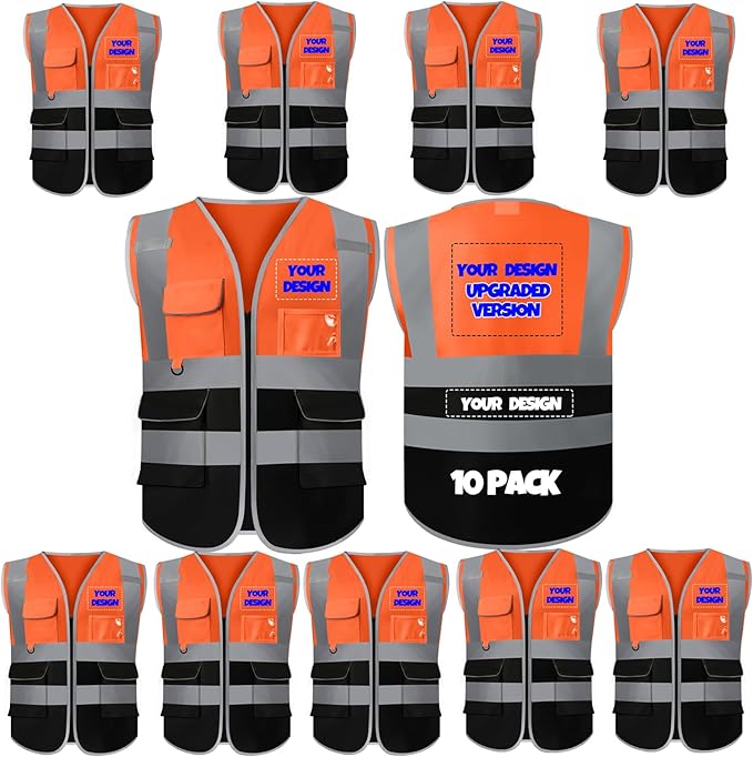 BeautyWill Custom Safety Vest Customized Logo Class 2 High Visibility Reflective Vest with Pockets Construction workwear