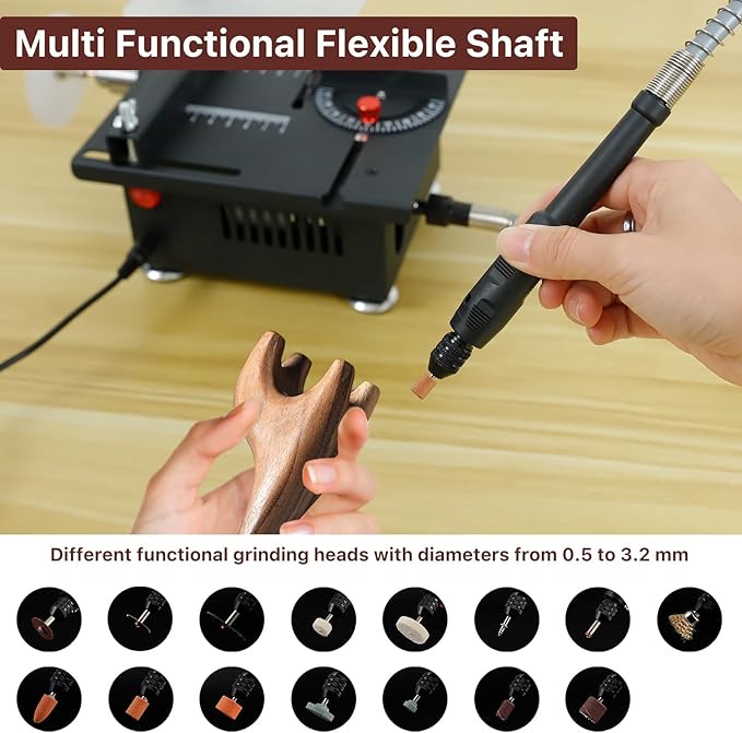 Mini Small Multi-Functional Table-Saw - Portable Crafts Table Saw Speed Angle Cutting Depth Adjustable Cutting Sanding Engraving for Wood Acrylic PCB Plastic