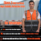 BeautyWill Custom Safety Vest Customized Logo Class 2 High Visibility Reflective Vest with Pockets Construction workwear