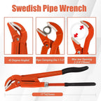 17-Inch Swedish Pipe Wrench, Heavy Duty Adjustable Plumbing Wrench with 45°Angled Jaw for All Types of Nuts, Water Pipes