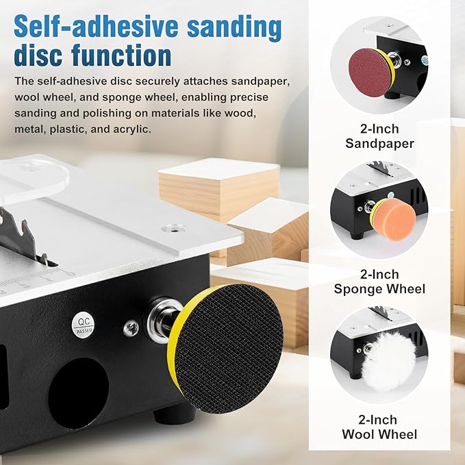 MXBAOHENG Updated Mini Multifunctional Table Saw with Cutting & Sanding Switch, Small Portable Hobby Table Saw for DIY Crafts, Model Making, Wood/Plastic/Acrylic Cutting, 96W 7-Speed Control