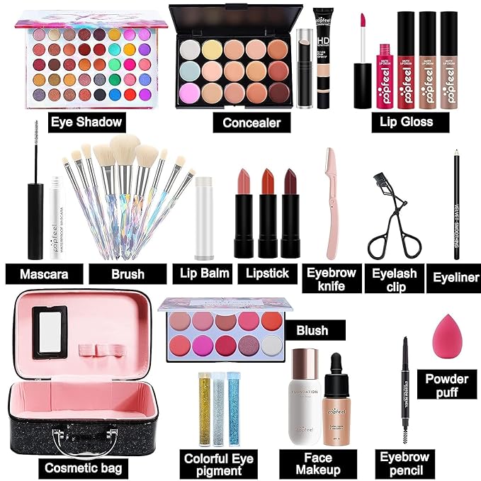 Makeup Kit For Women Full Kit, All in One makeup Gift full set, Include Eyeshadow Palette, makeup brushes, Lip Gloss Set, Lipstick, Foundation, Concealer, For Beginners and Professional-VeraVaultWomen