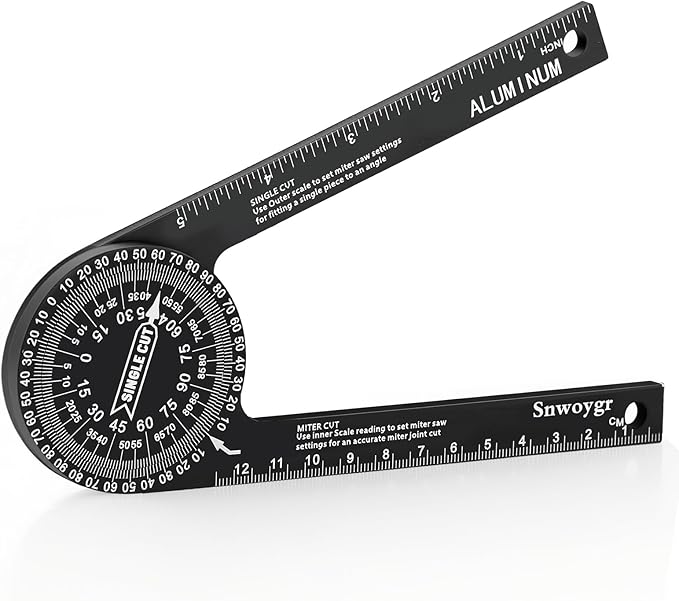 7 Inch Aluminum Miter Saw Protractor, Professional Angle Measuring Tool, Comes with Two Extra Straightedge Protractors for Woodworkers, Builders, Plumbers, Home DIY