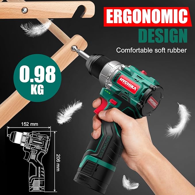 HYCHIKA Upgraded Power Drills Cordless Sets with Charger, Brushless, Compact Drill, with 1 Battery