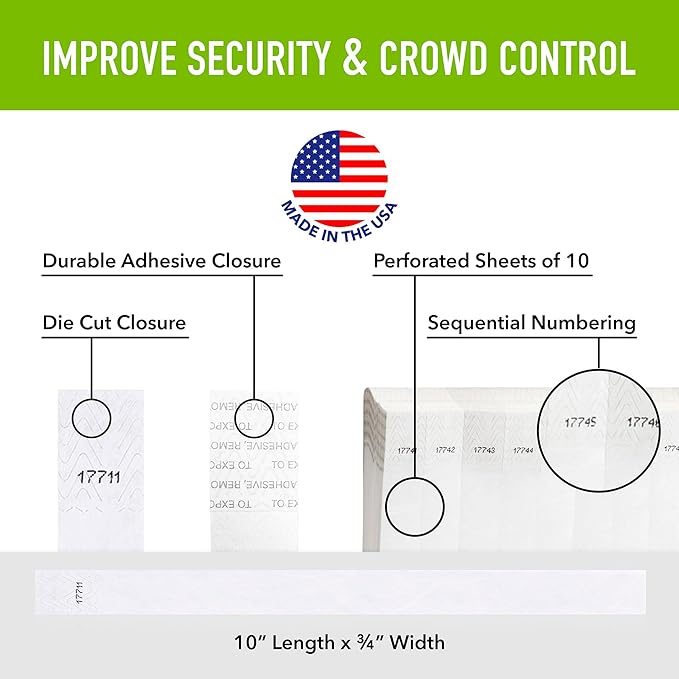 1,000 WristCo White Tyvek Wristbands for Events - Comfortable Tear Resistant Paper Bracelets ID Wrist Bands for Concerts Festivals Admission Party Identification