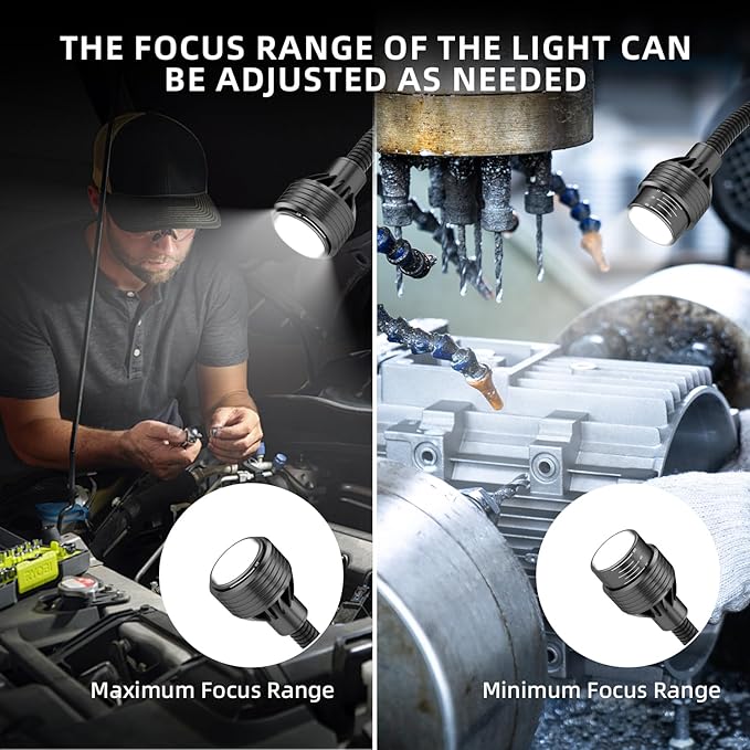 Magnetic Work Light,Three-ColorTemperature,1320 Lumen 120v FlexibleGooseneck Work Light with AdjustableFocusand Magnetic Base for Lathe CNC MillingDrill Press SewingMachine Industrial Light