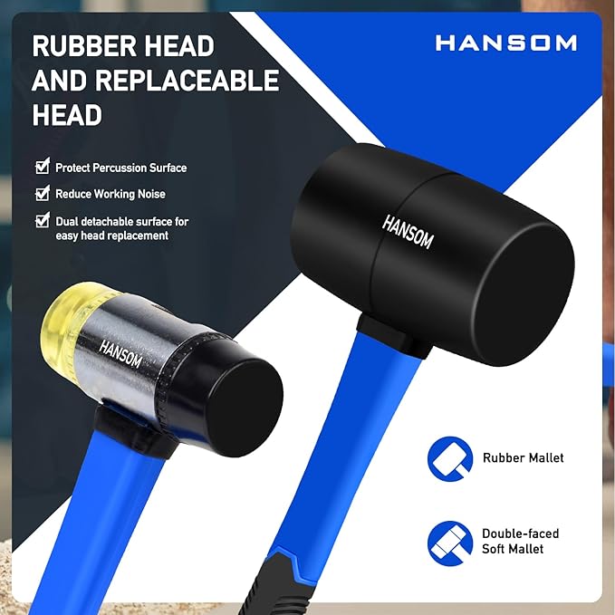 5-Pack Hammer Set,Rubber Mallet 32oz, Double-Faced Mallet 22oz,16oz Claw Hammer,16oz Ball Peen Hammer,3lb Sledge Hammer,Ergonomic Handle