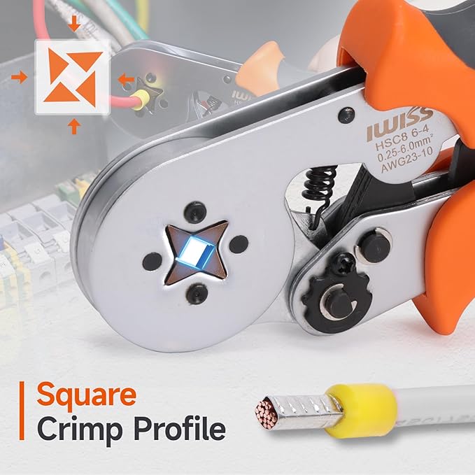 iCrimp Square Ratchet Crimper for End Sleeves and Ferrules AWG23-10 0.25-6mm², Wire Ferrule Crimping Tool (HSC8 6-4)