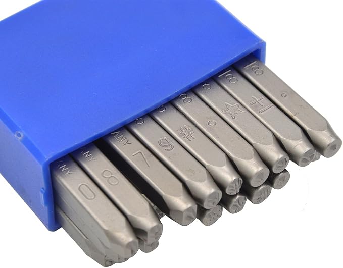 WKSTOOL 27Pcs 5/32 4mm Heavy Duty Carbon Steel Numbers Symbols Character Steel Mark Code Hand Stamp Punch for Stamping Jewelry Sheet Crypto Metal Plate Mold Die Making