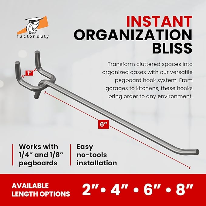 200 Pack PEG Board Pegboard Shelving Hooks 6" Length Wholesale Lot