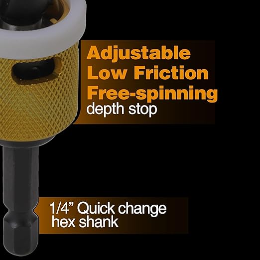 9/64"x3/8" Carbide Tipped Countersink Drill Bits with Low Friction Depth Stop, 1/4" Quick Change Hex Shank Countersink Drill with Replaceable HSS Pilot Drill Bit for Plastic, Woodworking