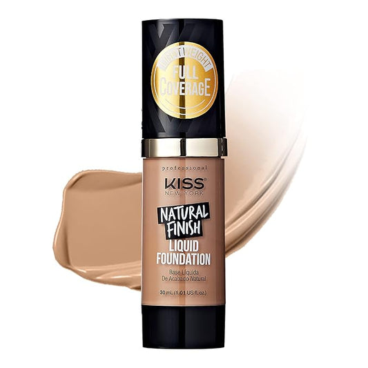 Kiss New York Professional Liquid Foundation - Lightweight and Hydrating Formula, Natural Finish, Control Shine, Cover Pores, Medium to Full Coverage, Green Tea Extract (Sun Beige)-VeraVaultWomen