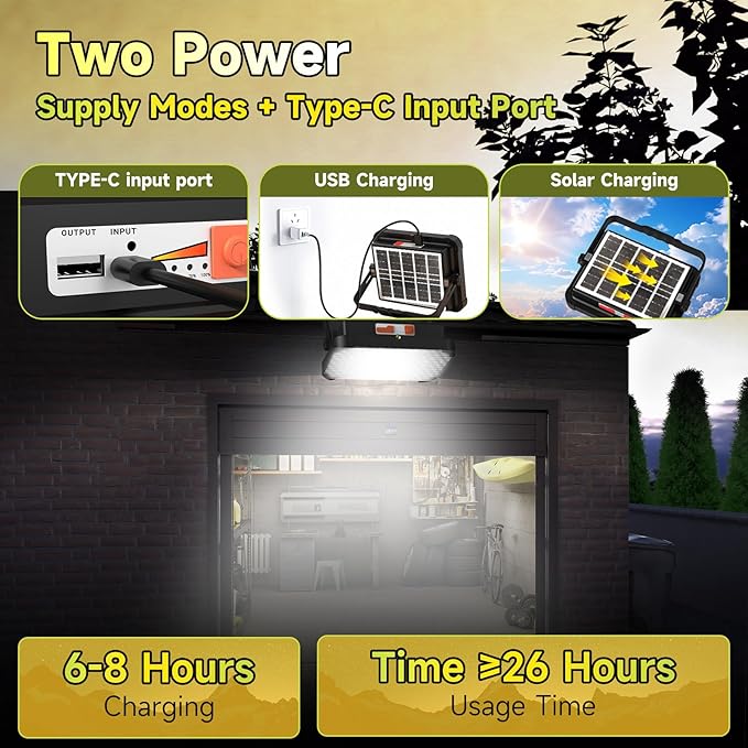 300W LED Solar Work Light 26000LM Magnetic Portable Light, 26000mAh Rechargeable with 5 Modes, IP66 Waterproof for Outdoor Camping, Car Repair, Building, Workshop, Garage, Emergency