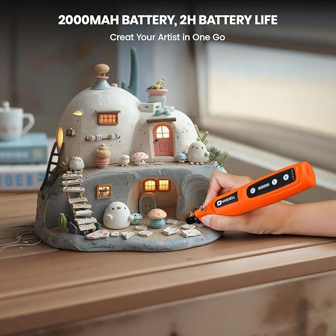 HARDELL Engraving Pen, Cordless Rechargeable Engraver Pen,5 Speed Engraver Tool For Metal, Wood, Plastic And Glass, Engrave 50+ Surfaces with 6 Carving Bit, 3 polishing bit, 20 Sandpaper, 4 Stencils