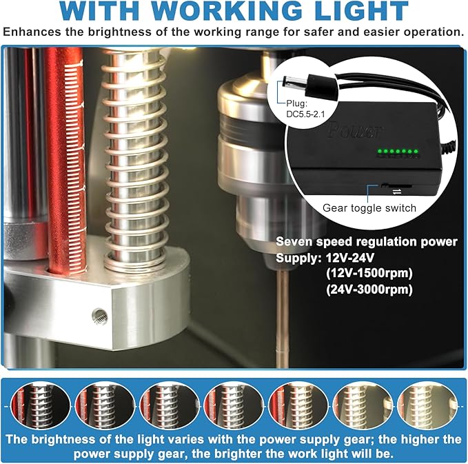 Mini Benchtop Drill Press with Work Light | Rear-Mounted 795 Motor, Small Bench Drilling Machine for Woodworking, Jewelry & Crafts, B10 Chuck, Motor & Belt Guard