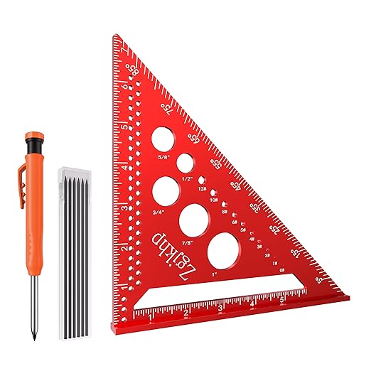 Metal Square 7 Inch Carpenter Square Tool-Versatile Aluminum Rafte Square for Accurate Measuring and Marking,Includes Carpentry Pencil+Leads