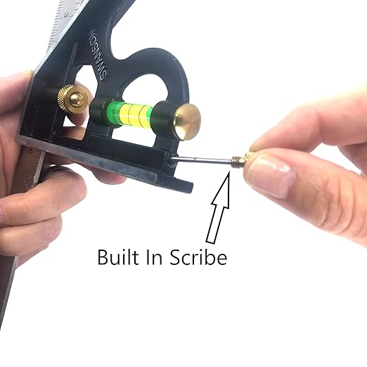 Swanson Tool Co TC130 6 inch Combo Square with Stainless Steel Rule, Cast Zinc Body with Bubble Vial, and Brass Bolt