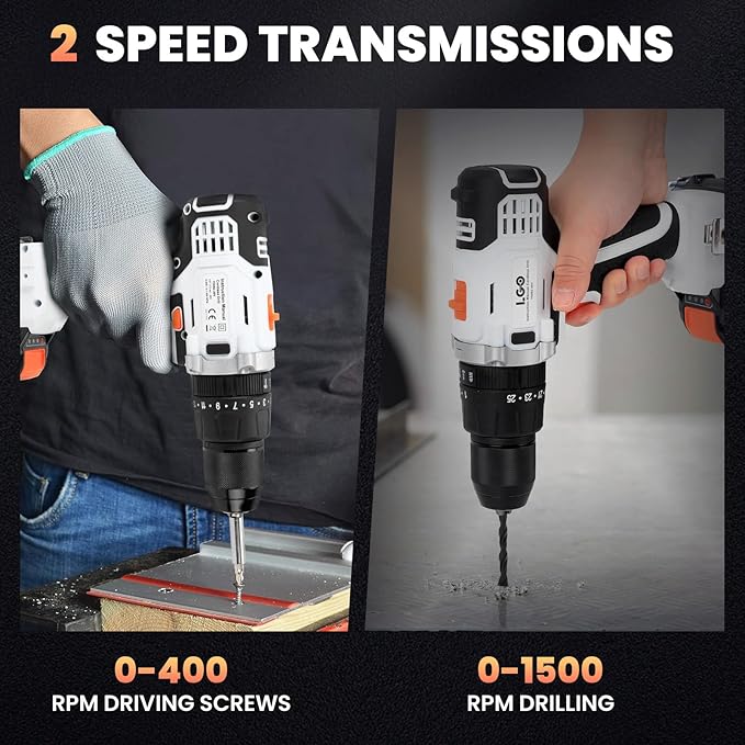 LIGO 20V Cordless Drill Driver with Impact, 25+1+1 Torque Setting, 1/2 Inch, 2 Speed, with 2.0Ah Battery and Fast Charger
