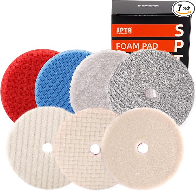 Buffing Polishing Pads, SPTA 7Pc 6.5 Inch Face for 6Inch 150mm Backing Plate Compound Buffing Sponge Pads Cutting Polishing Pad Kit For Car Buffer Polisher Compounding, Polishing and Waxing -YL6PADMIX